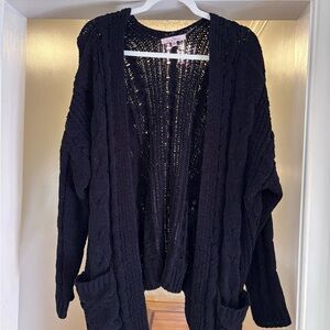 Love Tree Black Cable Knit Open Cardigan | Pockets | True to Size